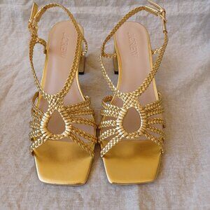 New J.CREW Layne Braided Sandals, Gold Metallic Leather, Wedding, Prom, Size 9